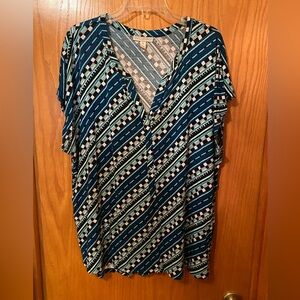 Dana Buchman Aqua, Black & White Geometric Blouse 1X